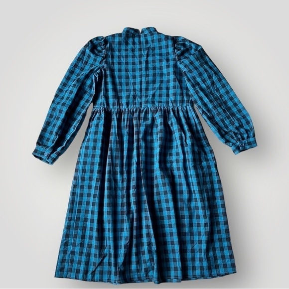 Lola May Blue Gingham Smock Midi Dress Puff Sleeve Cottagecore UK8 / US4 - Picture 11 of 14